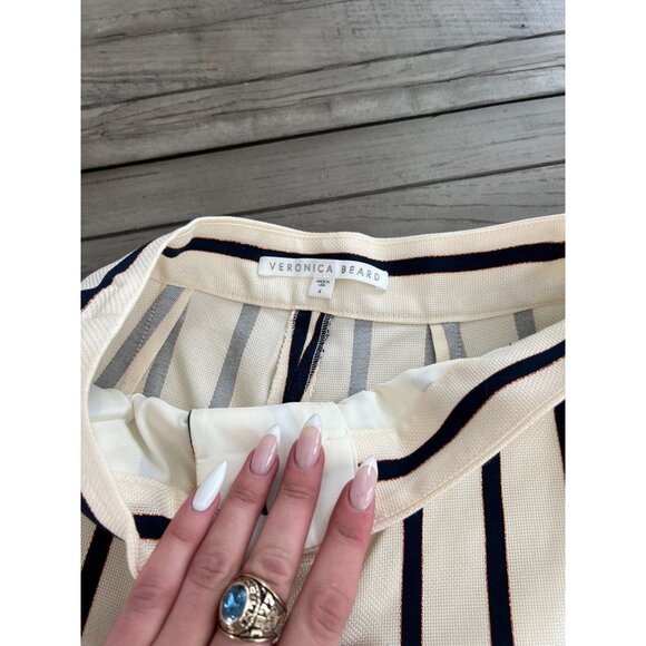 Veronica Beard Navy and White Striped Wide Leg Pants - Picture 5 of 7